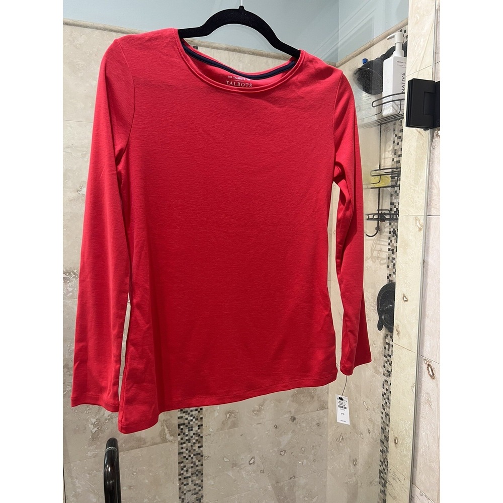 Talbots Petite The Talbots Tee Shirt Small Red Pima Cotton Long Sleeve PS NWT